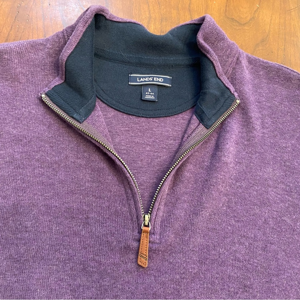 Land’s End Quarter Zip Purple Soft Sweater 100% Cotton Size Large